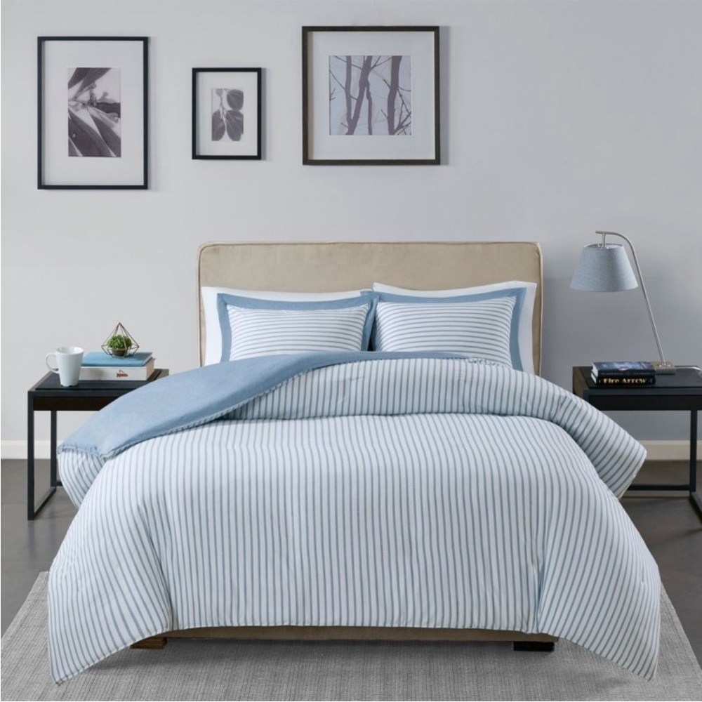 MADISON PARK NWT Braydon reversible yarn dyed stripe duvet cover mini set -twin